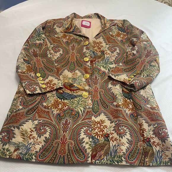 B The Collection Paisley Birds Hippie Boho Chic Gold Button Jacket Coat Sz L/XL - Picture 1 of 8